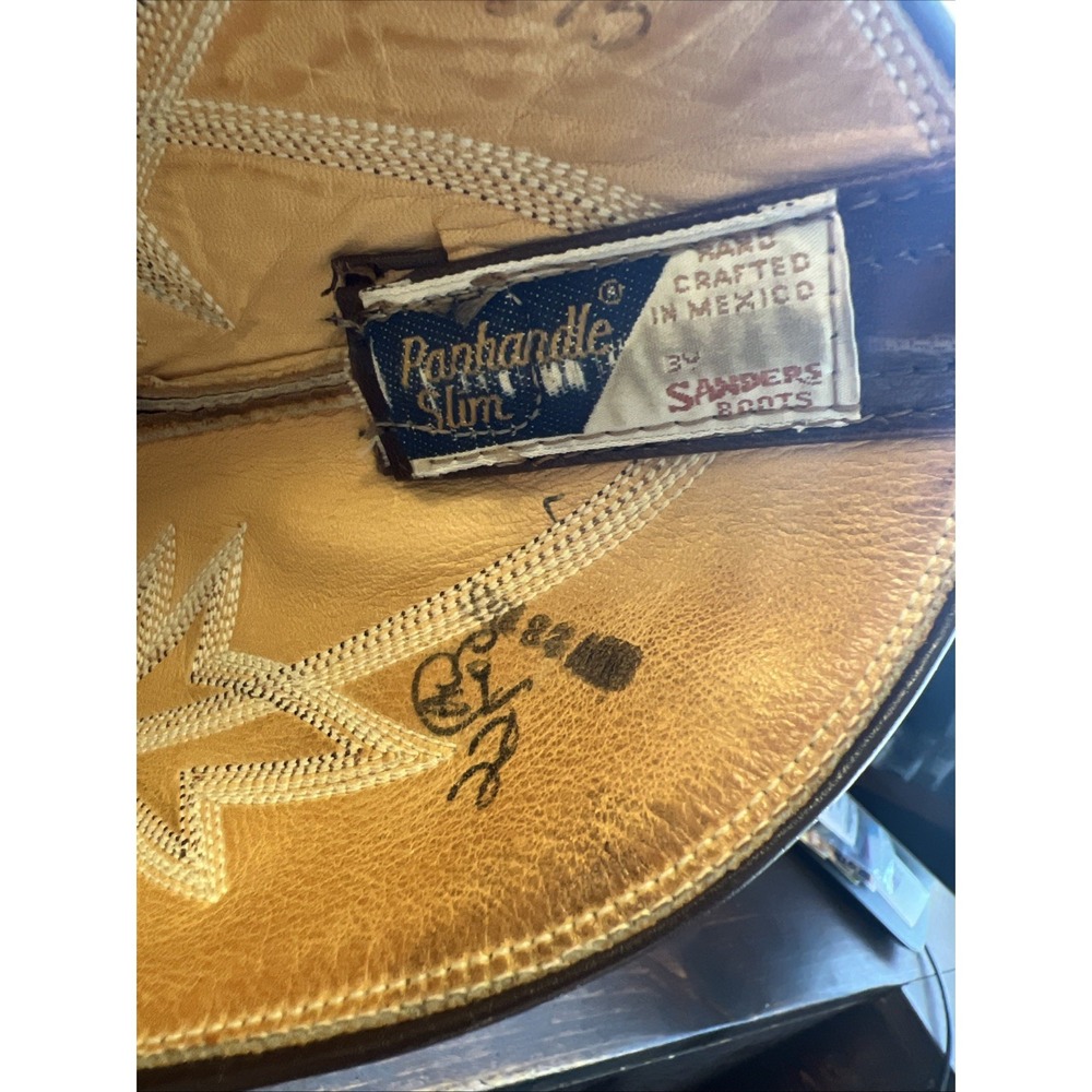 Panhandle Slim Brown Cowboy Boots 9.5 B Mexico Vintage Western Ostrich Leg - Picture 11 of 13